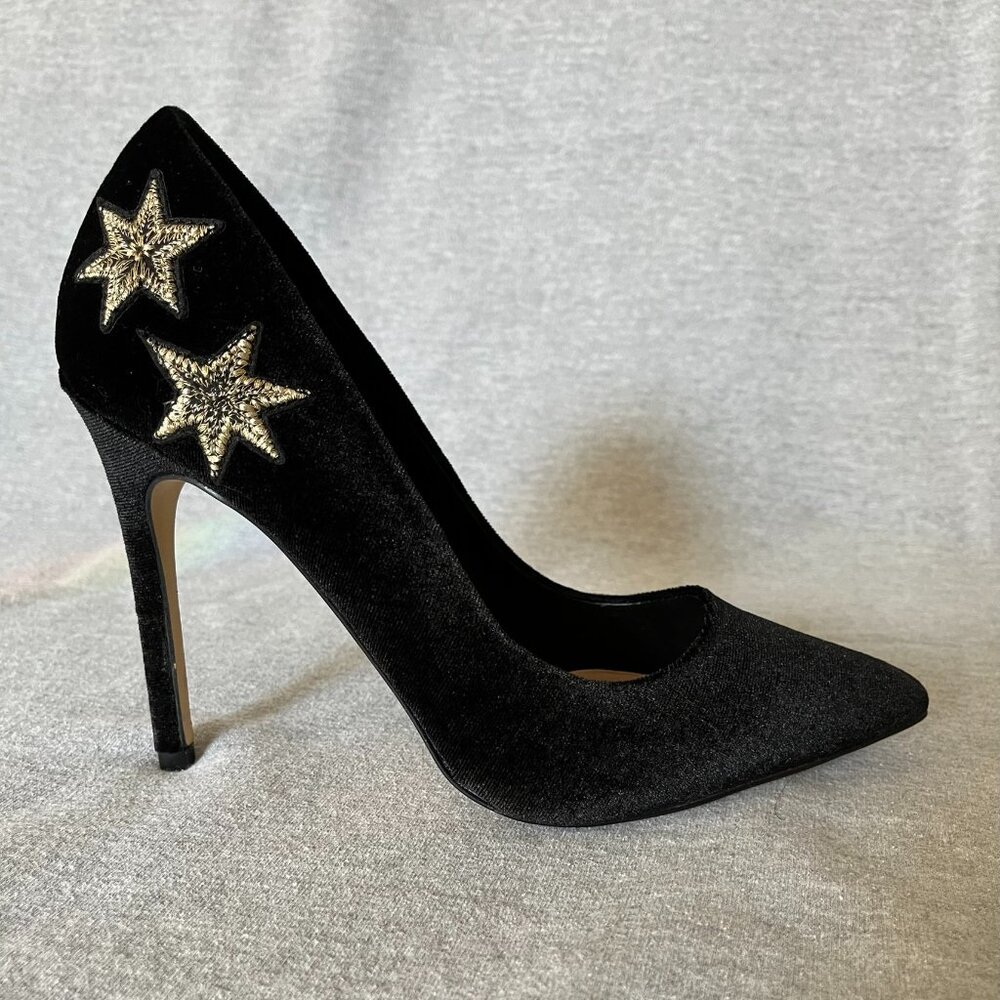 Mix No. 6 Black Velvet Heels w/ Gold Stars. Never Worn. Size 7.5 US | 38 EU - Picture 3 of 12